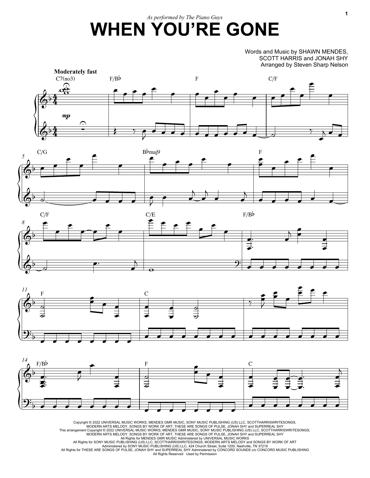 The Piano Guys When You're Gone Sheet Music