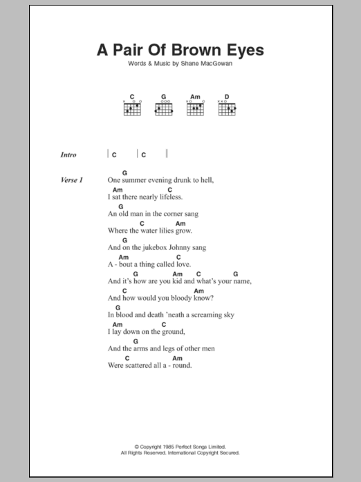 The Pogues A Pair Of Brown Eyes Sheet Music