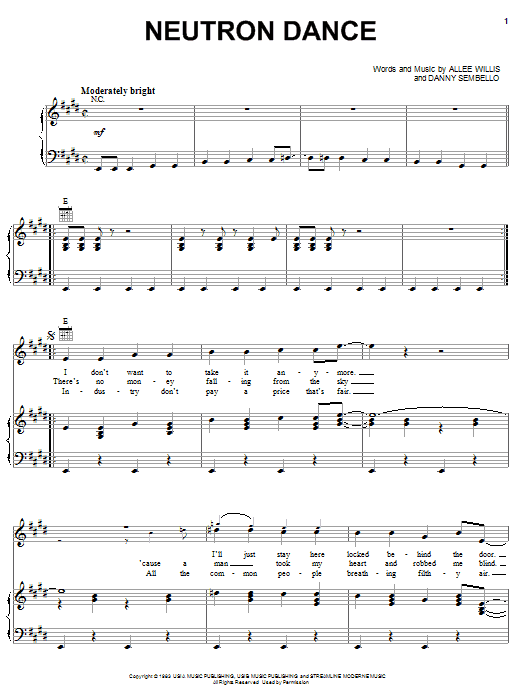 The Pointer Sisters Neutron Dance Sheet Music