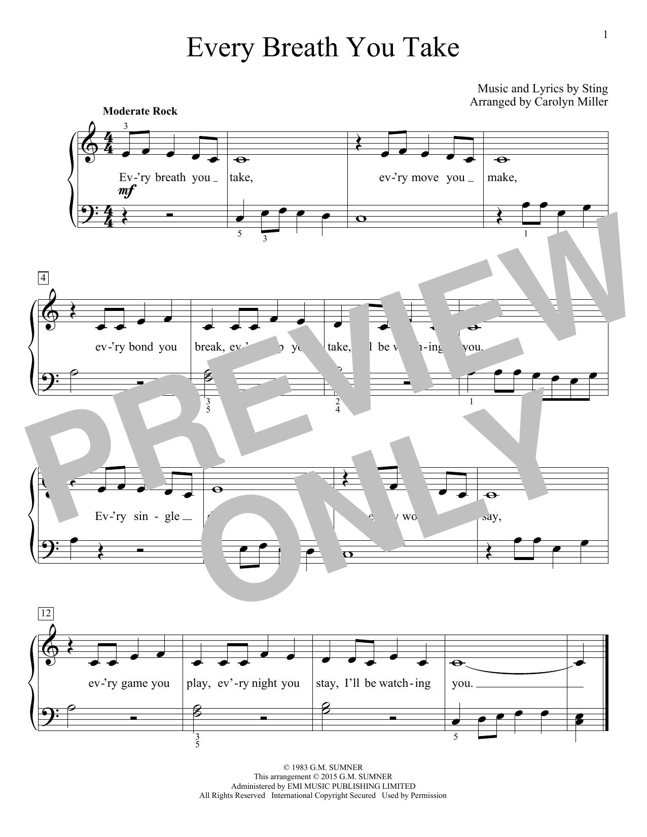 The Police (Arr. Carolyn Miller) Every Breath You Take Sheet Music