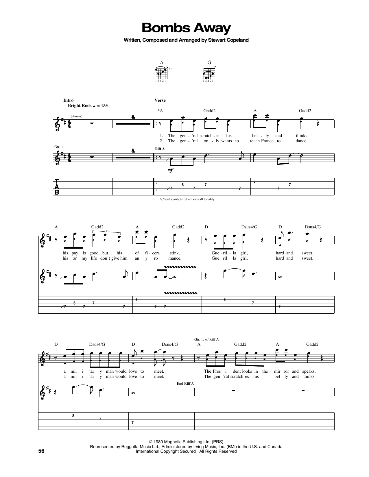 The Police Bombs Away Sheet Music
