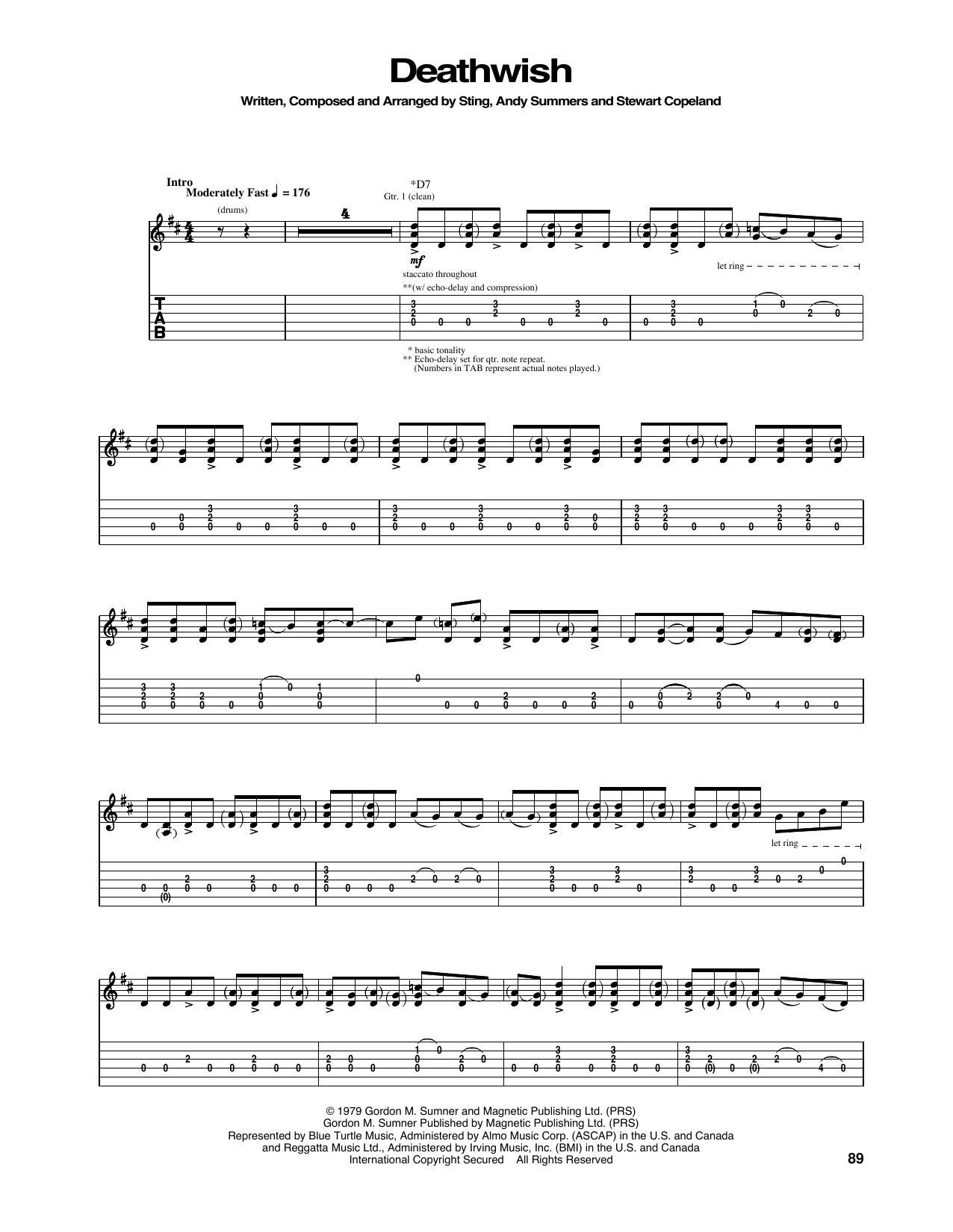 The Police Deathwish Sheet Music