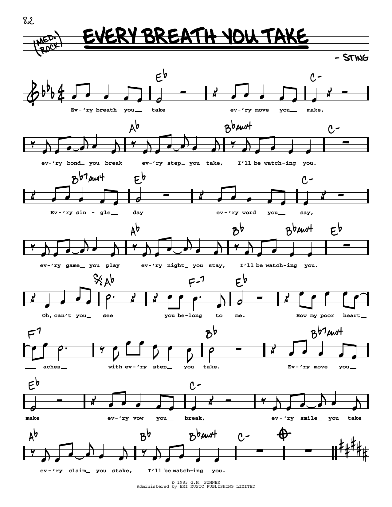The Police Every Breath You Take (High Voice) Sheet Music