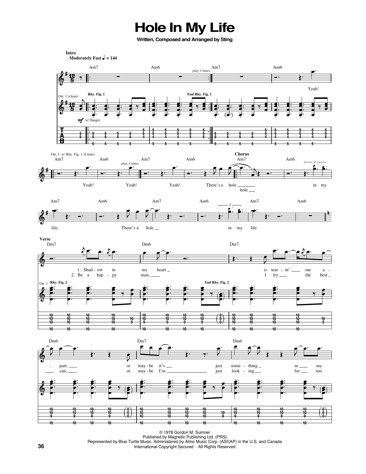 The Police Hole In My Life Sheet Music