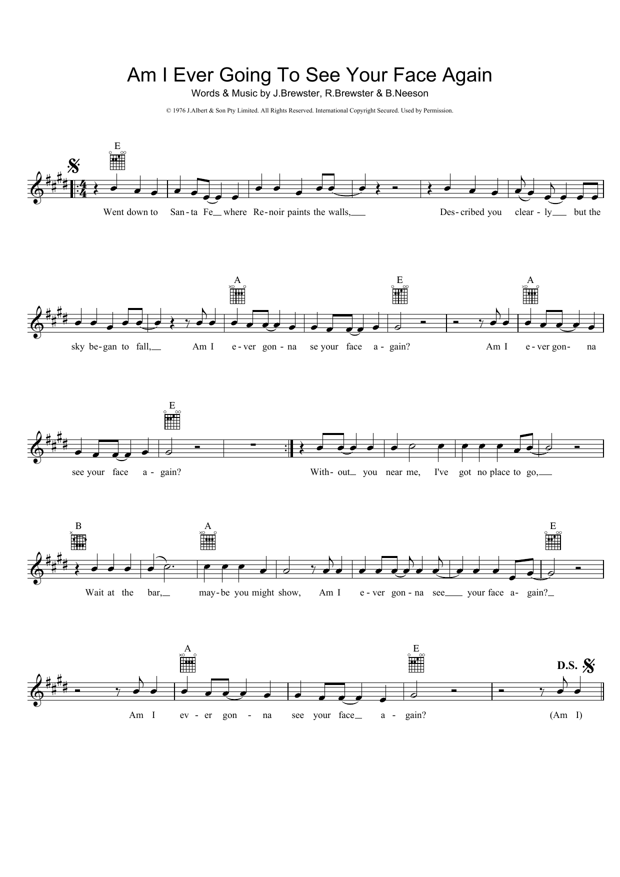 The Radiators Am I Ever Going To See Your Face Again Sheet Music
