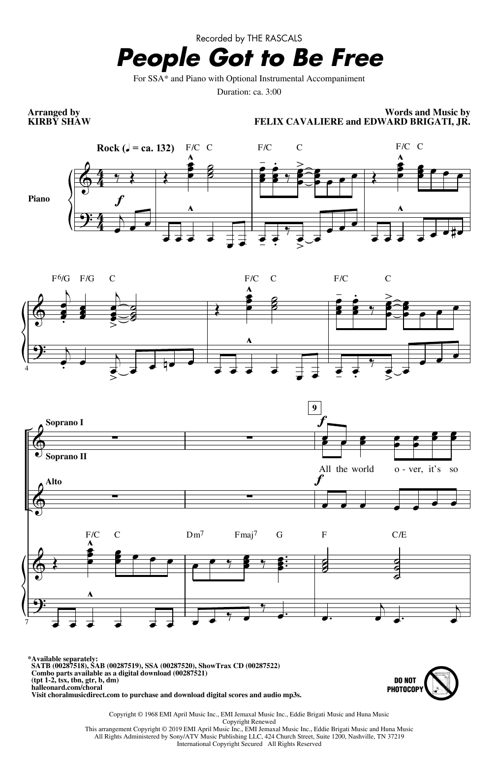 The Rascals People Got To Be Free (arr. Kirby Shaw) Sheet Music
