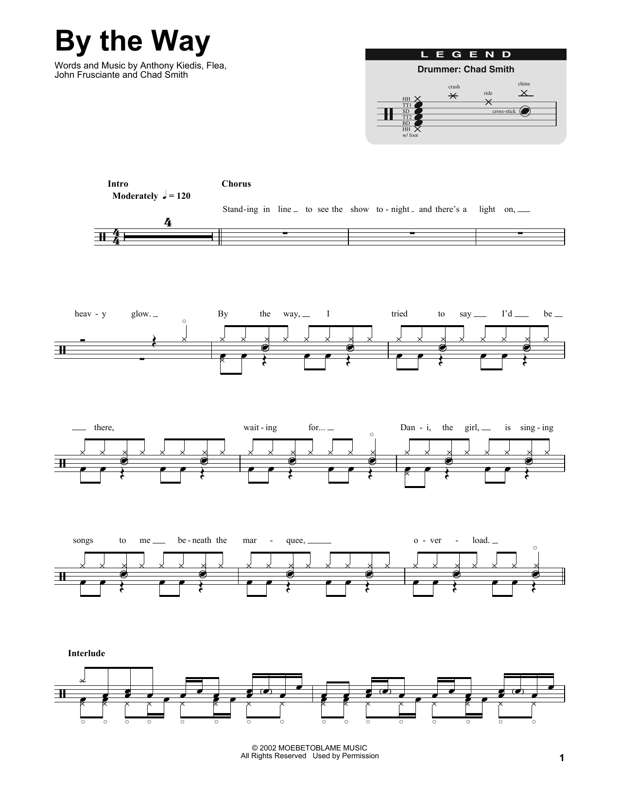 Red Hot Chili Peppers By The Way Sheet Music