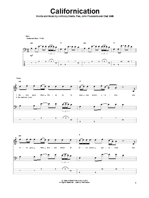 Red Hot Chili Peppers Californication Sheet Music
