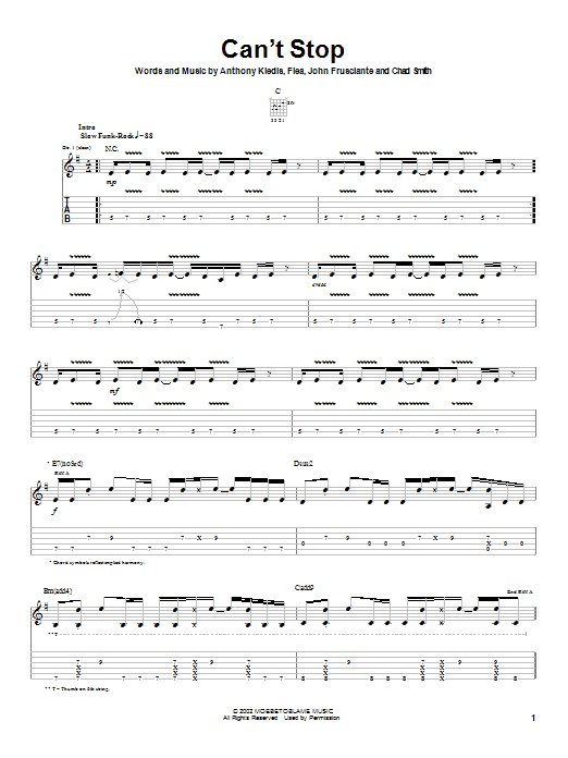 Red Hot Chili Peppers Can't Stop Sheet Music