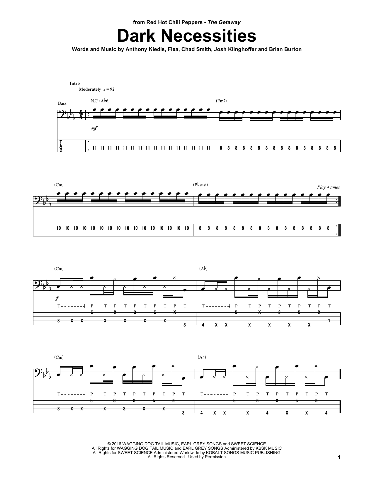 Red Hot Chili Peppers Dark Necessities Sheet Music