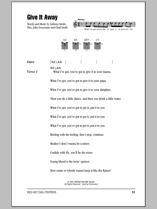 Red Hot Chili Peppers Give It Away Sheet Music
