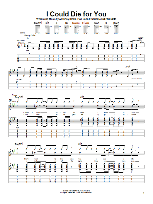 Red Hot Chili Peppers I Could Die For You Sheet Music