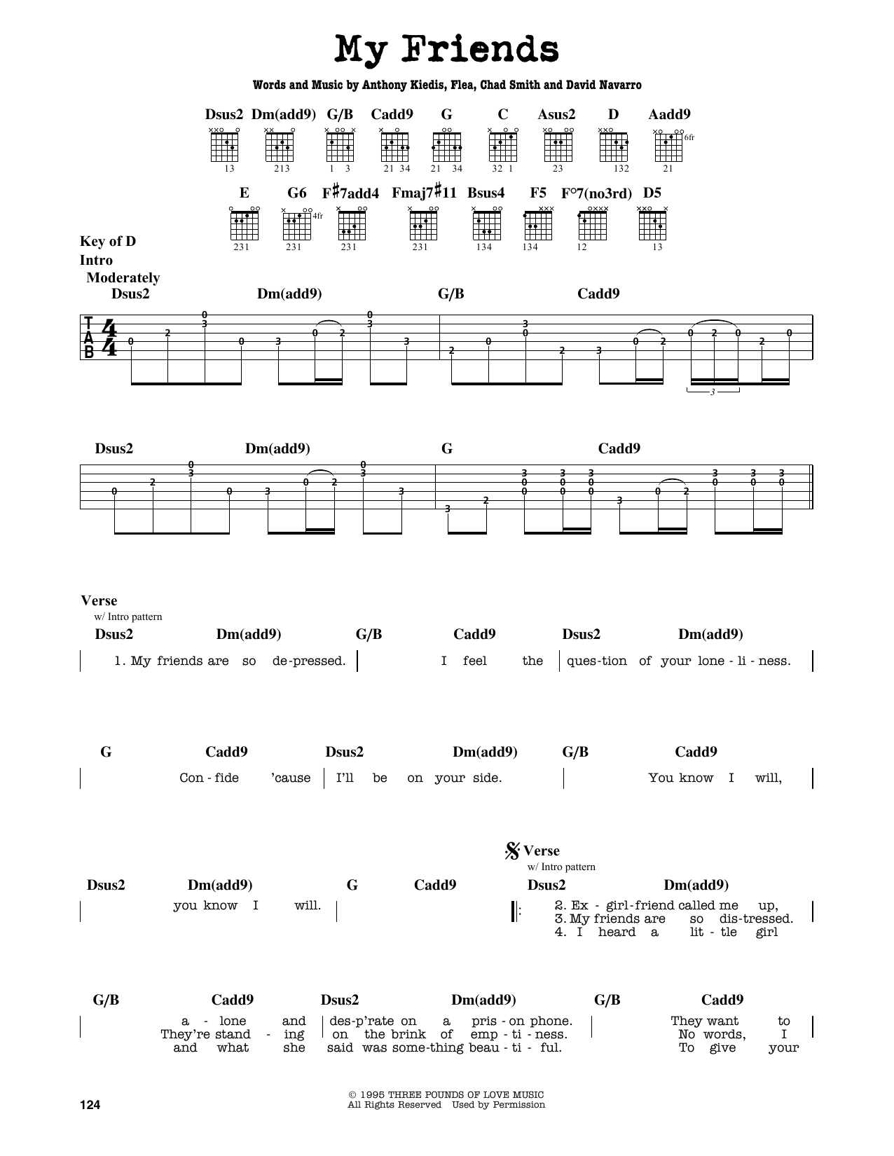 Red Hot Chili Peppers My Friends Sheet Music