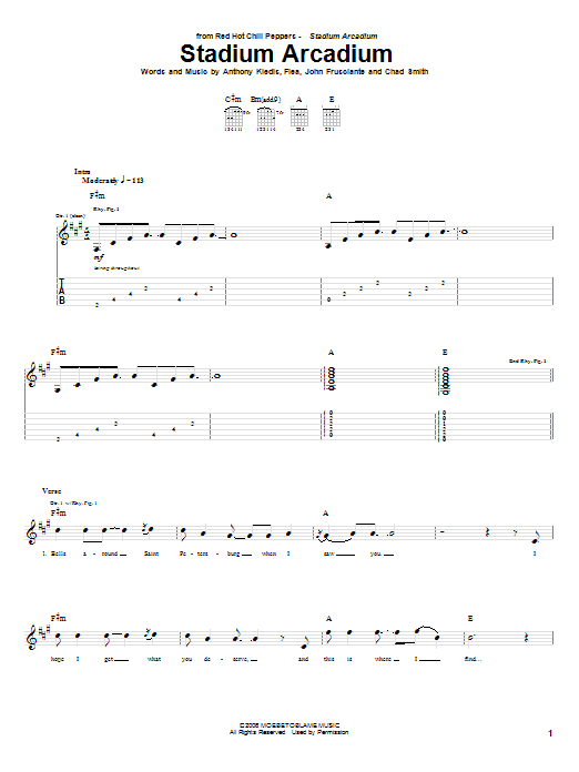 Red Hot Chili Peppers Stadium Arcadium Sheet Music