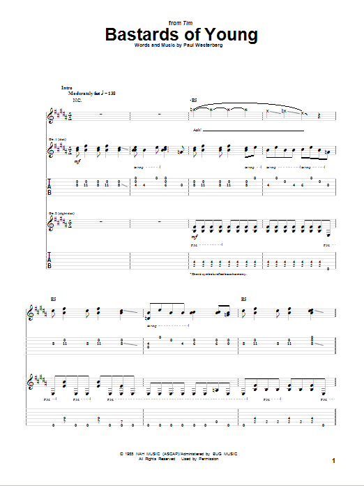 The Replacements Bastards Of Young Sheet Music