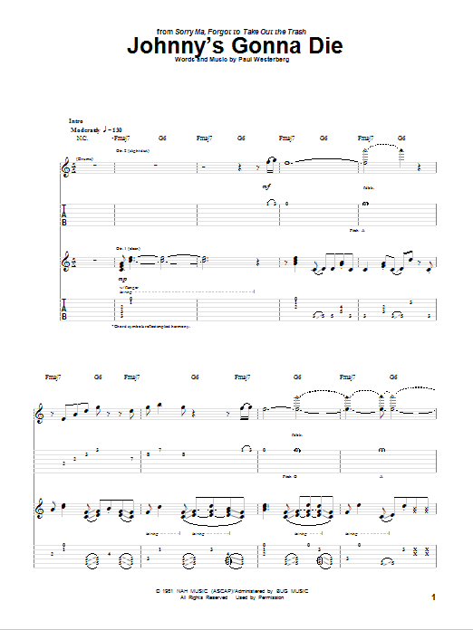 The Replacements Johnny's Gonna Die Sheet Music