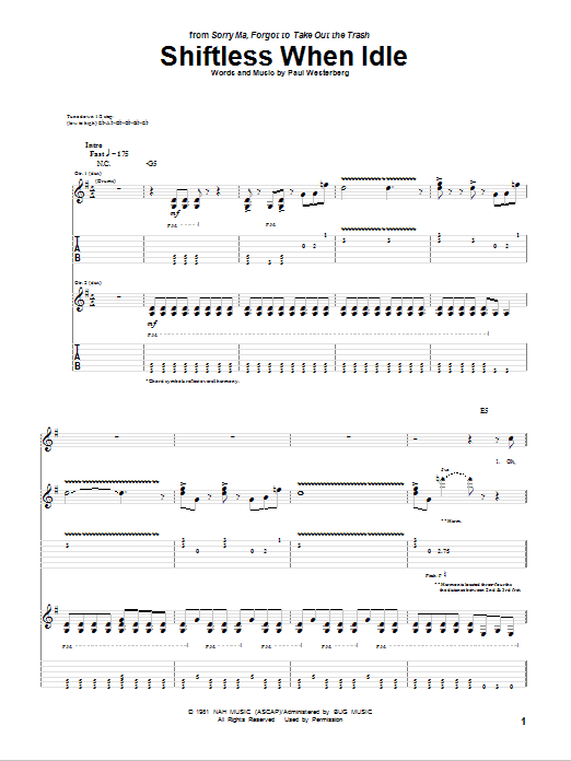 The Replacements Shiftless When Idle Sheet Music