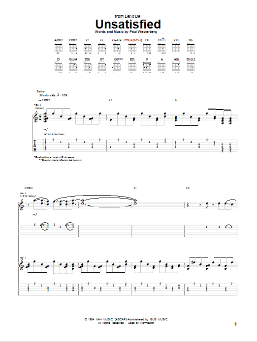 The Replacements Unsatisfied Sheet Music
