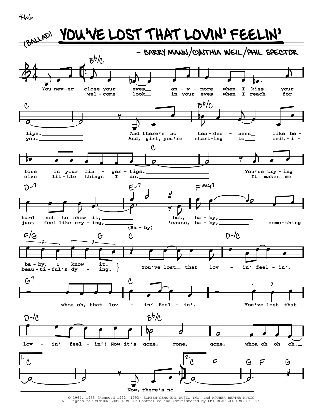 The Righteous Brothers You've Lost That Lovin' Feelin' (High Voice) Sheet Music