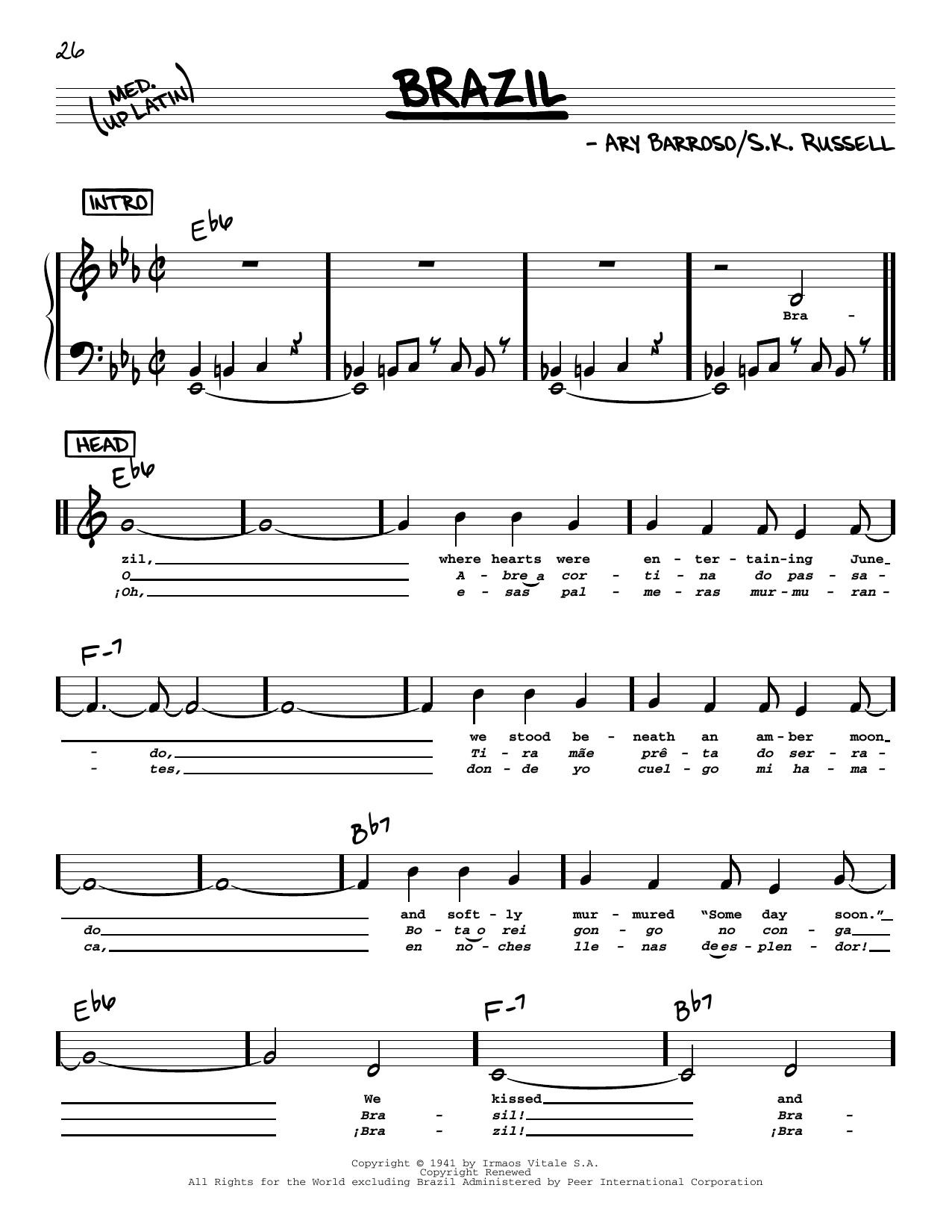 The Ritchie Family Brazil (Low Voice) Sheet Music