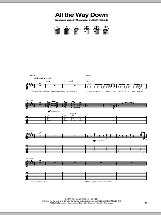 The Rolling Stones All The Way Down Sheet Music