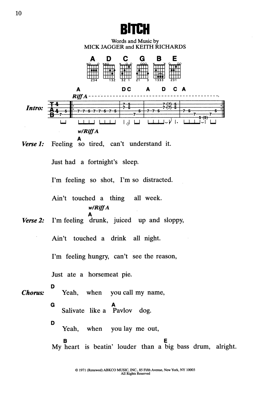 The Rolling Stones Bitch Sheet Music
