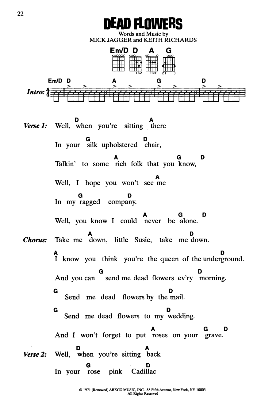 The Rolling Stones Dead Flowers Sheet Music