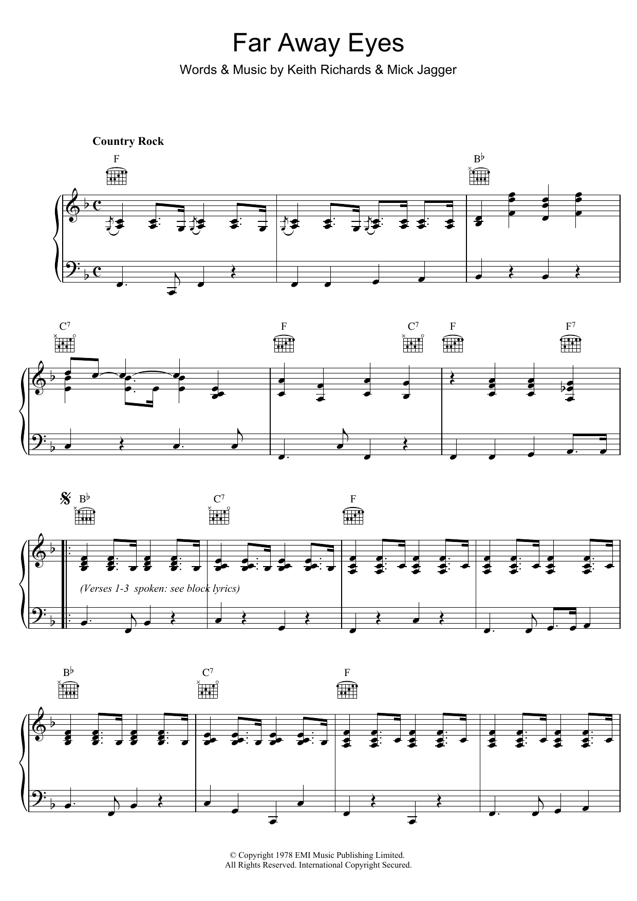 The Rolling Stones Far Away Eyes Sheet Music
