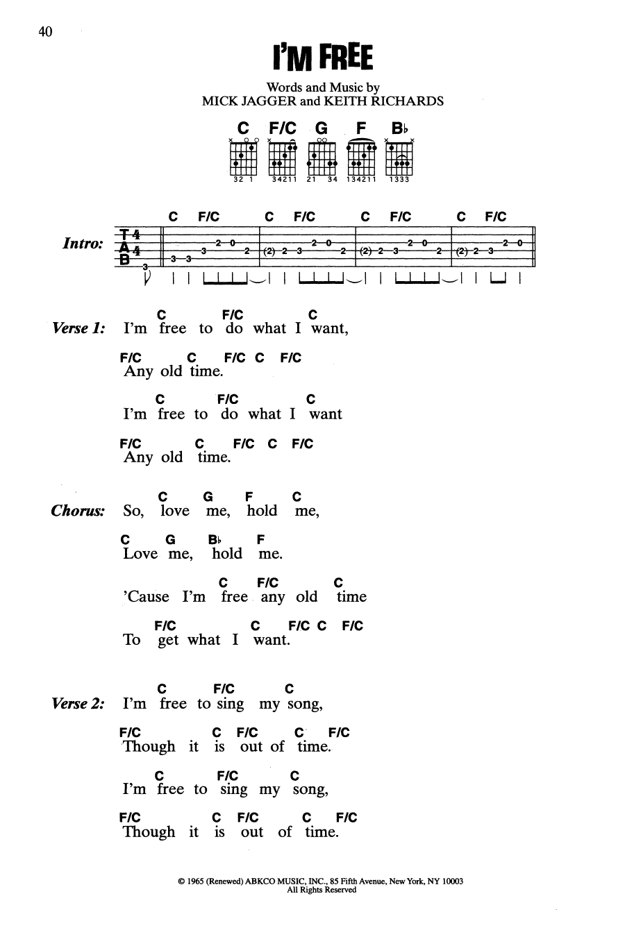 The Rolling Stones I'm Free Sheet Music