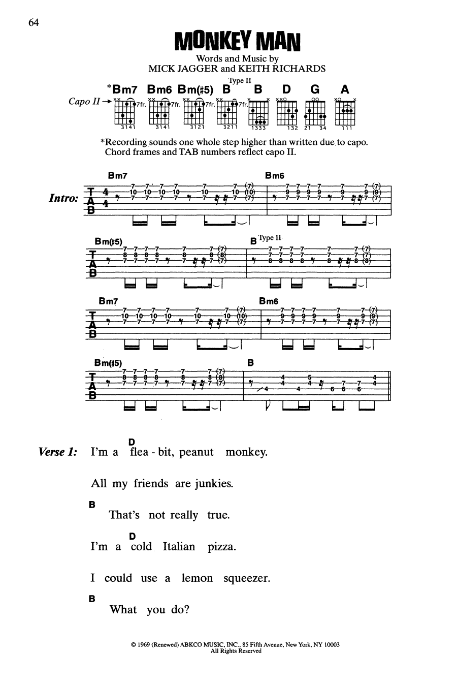 The Rolling Stones Monkey Man Sheet Music
