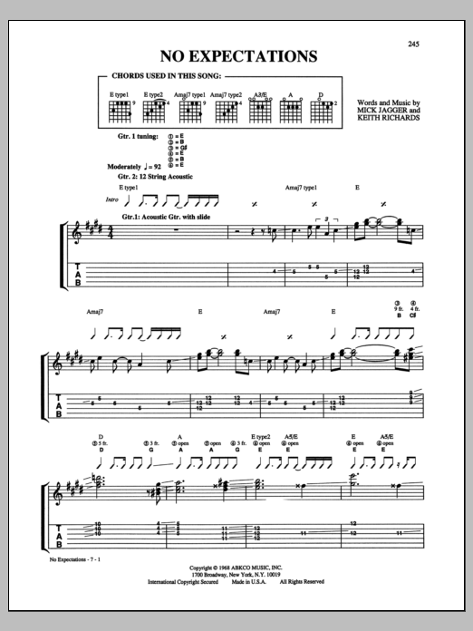 The Rolling Stones No Expectations Sheet Music