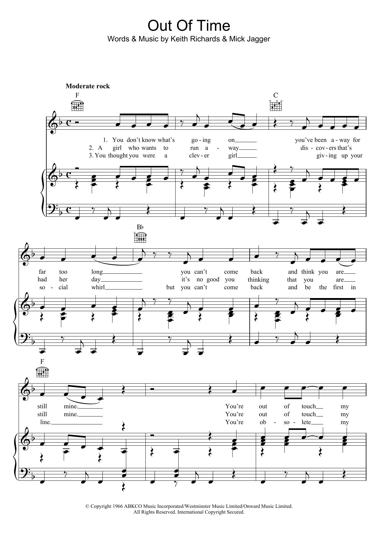 The Rolling Stones Out Of Time Sheet Music