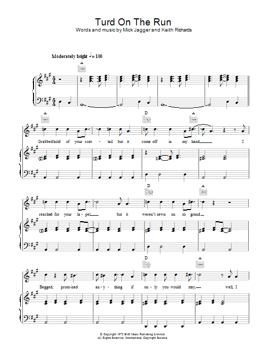 The Rolling Stones Turd On The Run Sheet Music