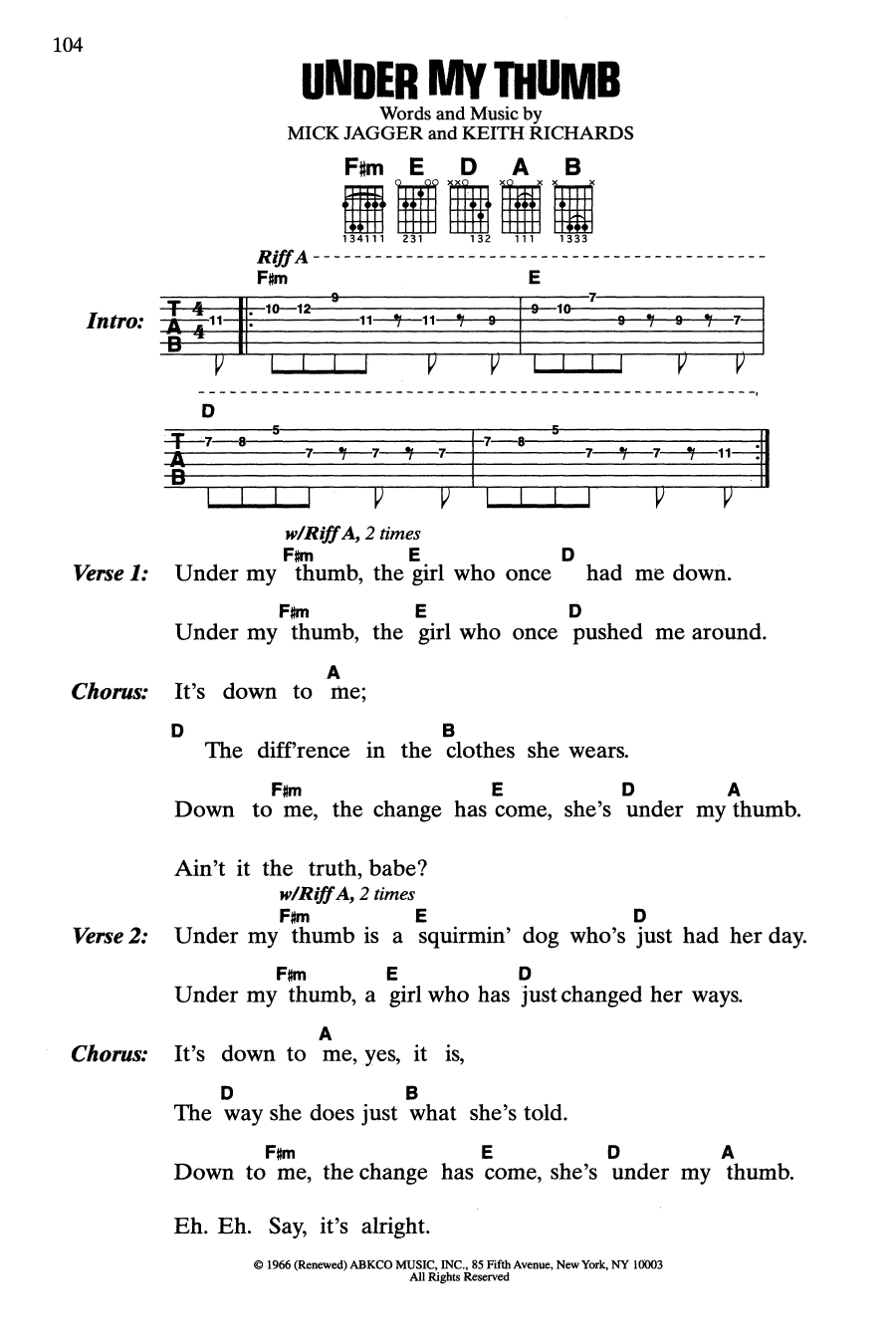 The Rolling Stones Under My Thumb Sheet Music