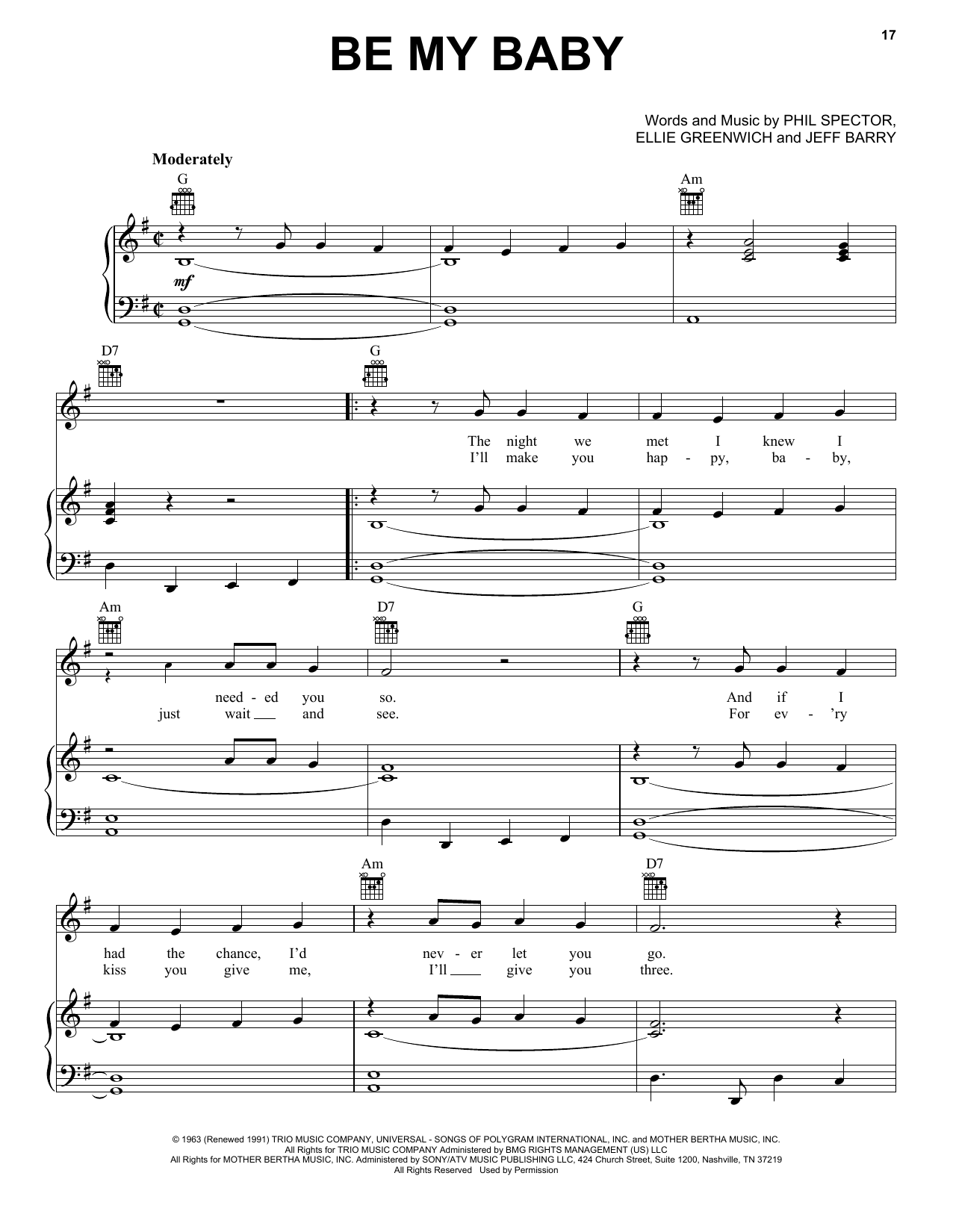 Ronettes Be My Baby Sheet Music