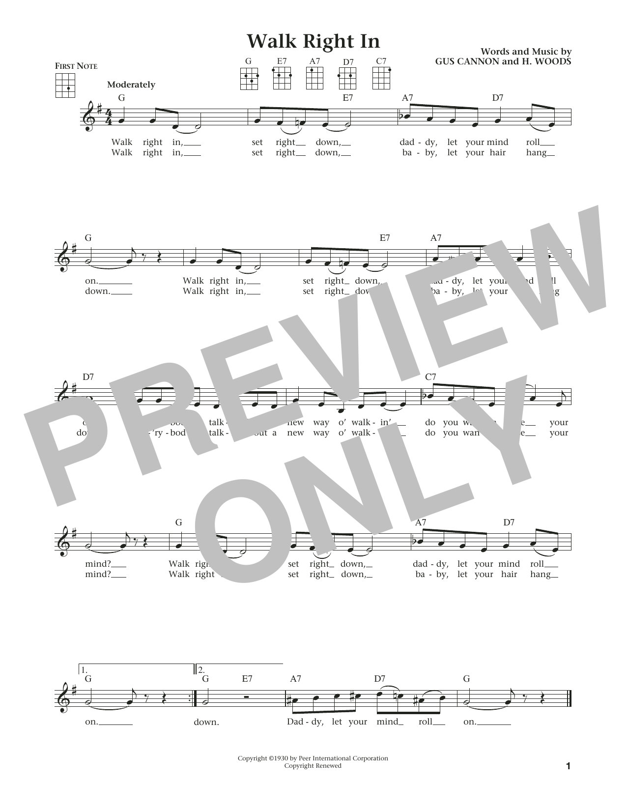 The Rooftop Singers Walk Right In (from The Daily Ukulele) (arr. Liz and Jim Beloff) Sheet Music