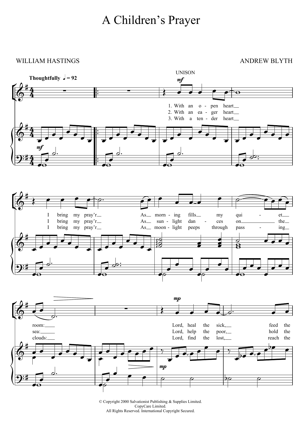 The Salvation Army A Children's Prayer Sheet Music