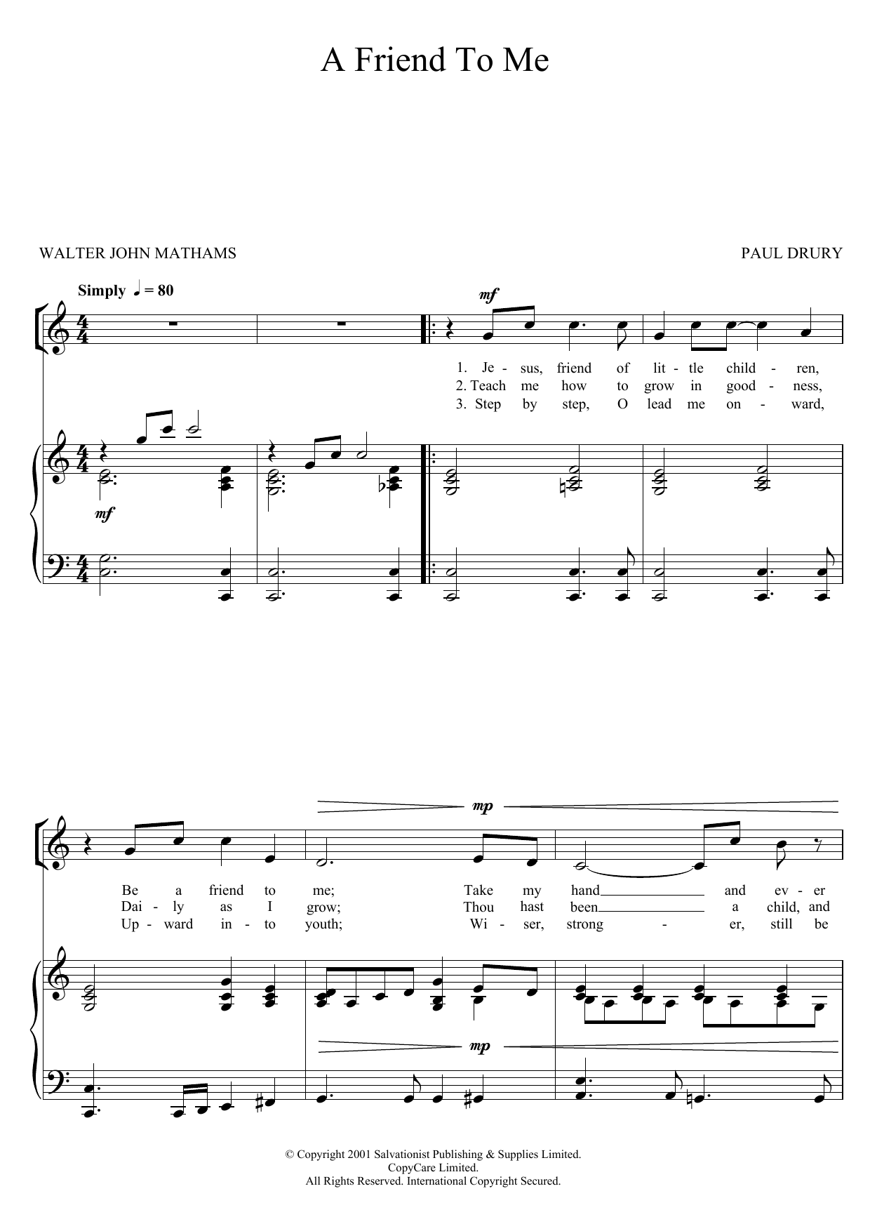The Salvation Army A Friend To Me Sheet Music