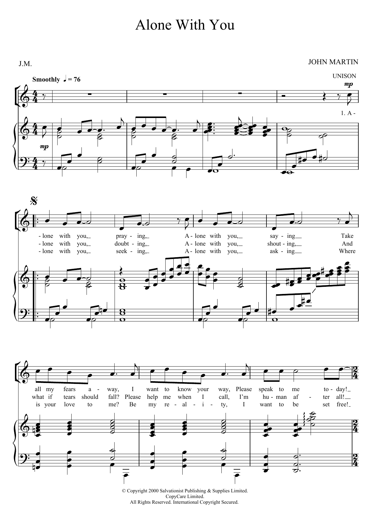 The Salvation Army Alone With You Sheet Music