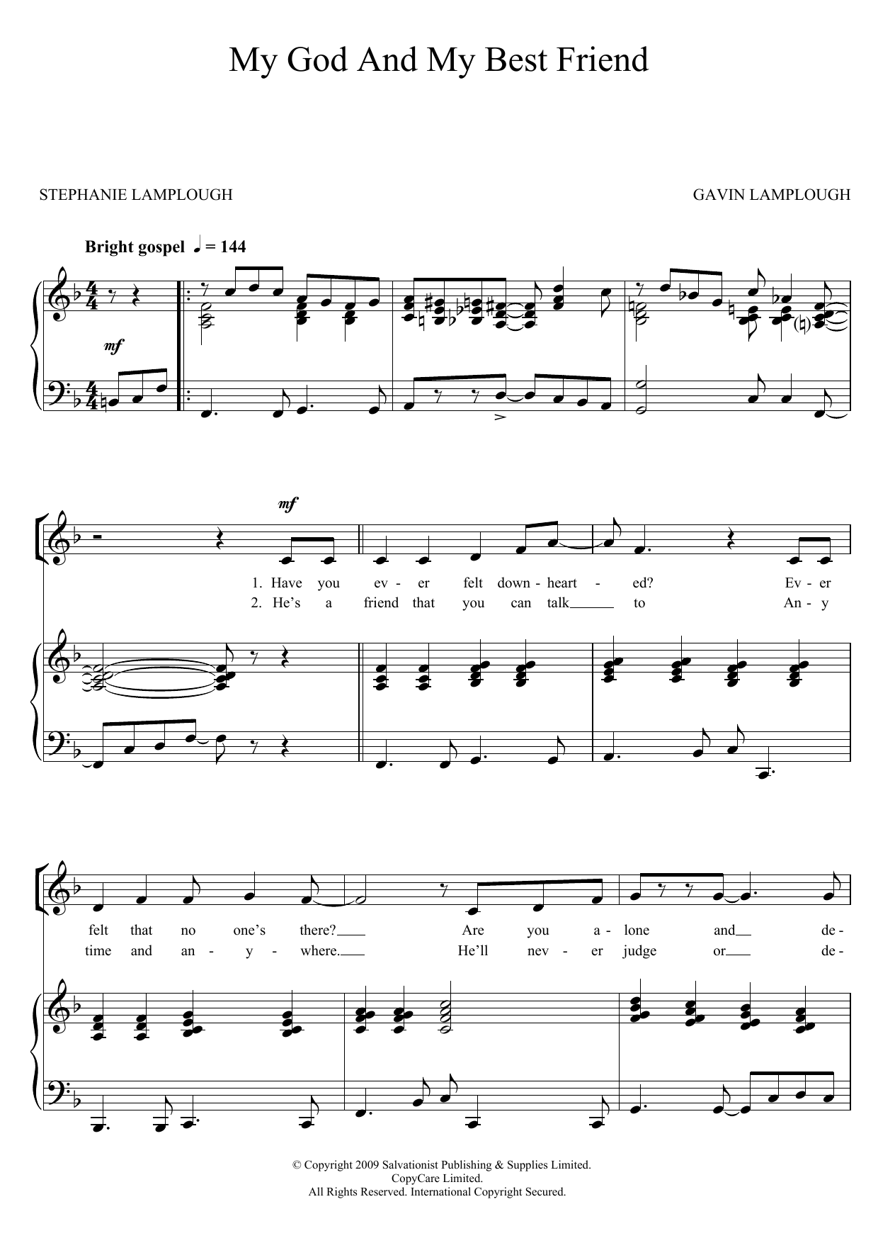 The Salvation Army My God And My Best Friend Sheet Music