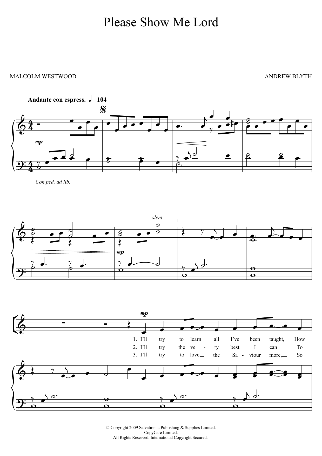 The Salvation Army Please Show Me Lord Sheet Music