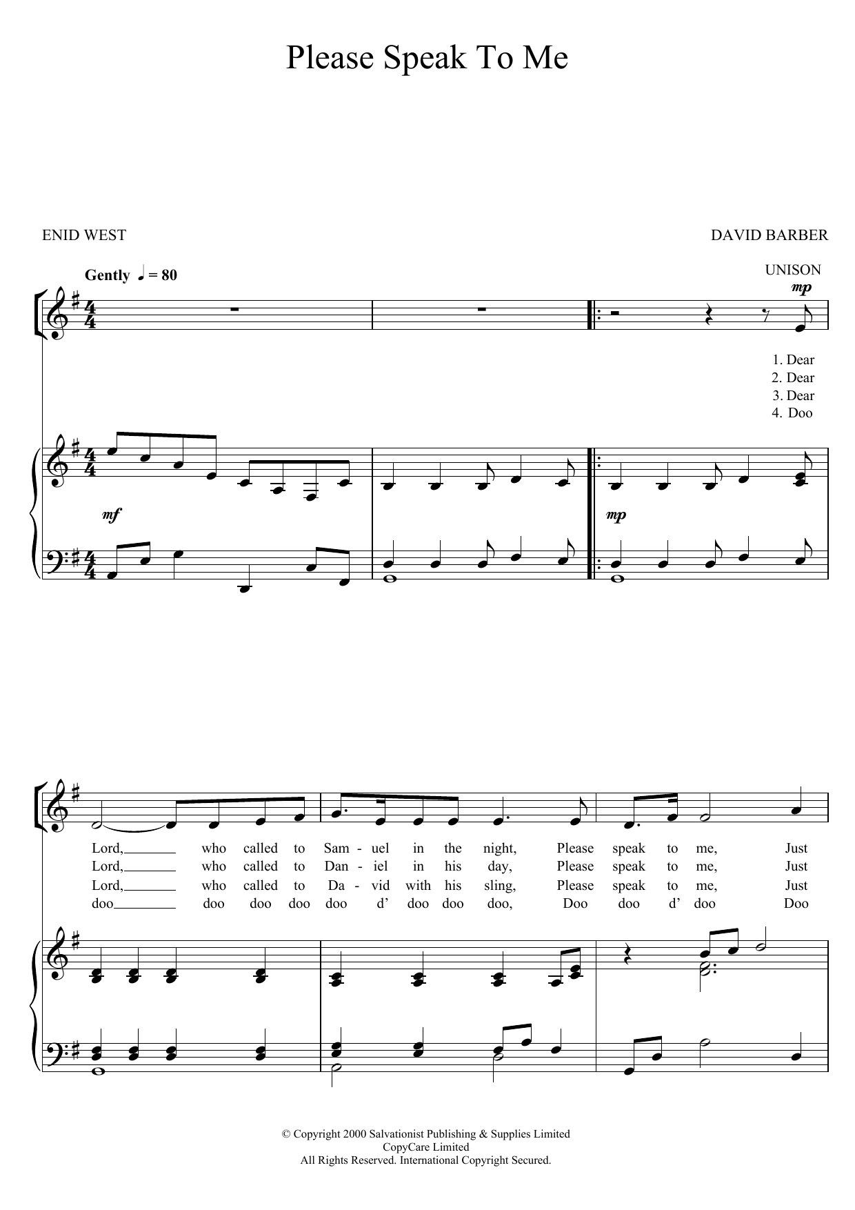 The Salvation Army Please Speak To Me Sheet Music