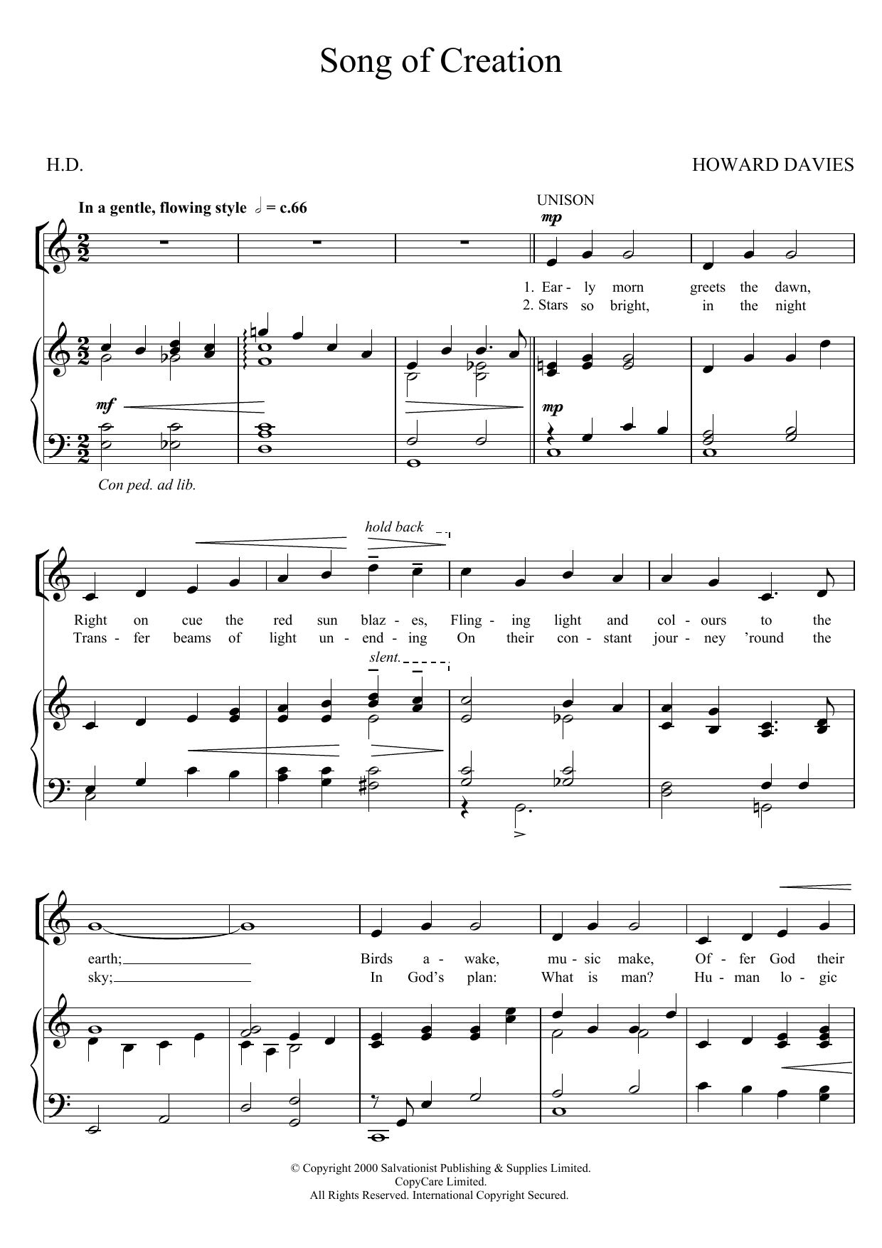 The Salvation Army Song Of Creation Sheet Music