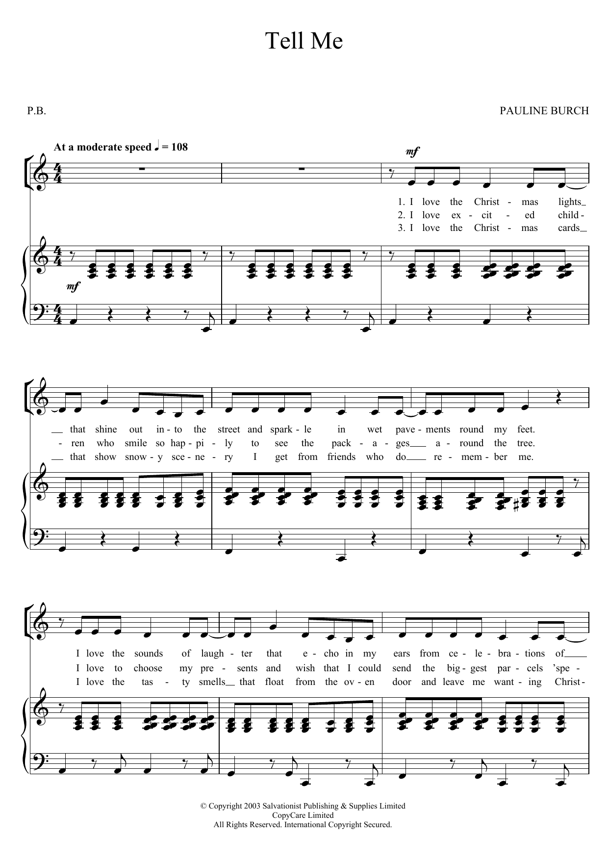 The Salvation Army Tell Me Sheet Music