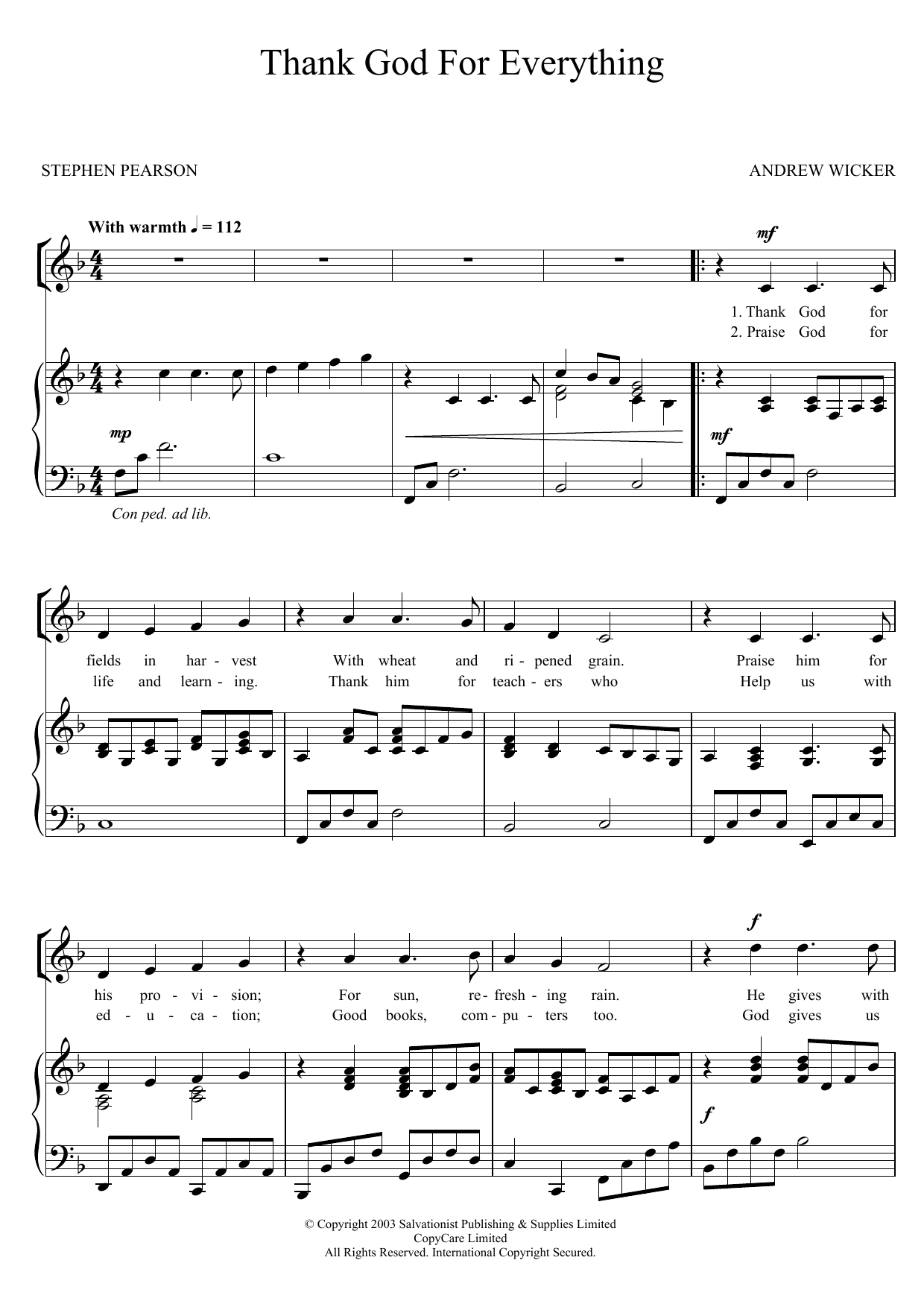 The Salvation Army Thank God For Everything Sheet Music