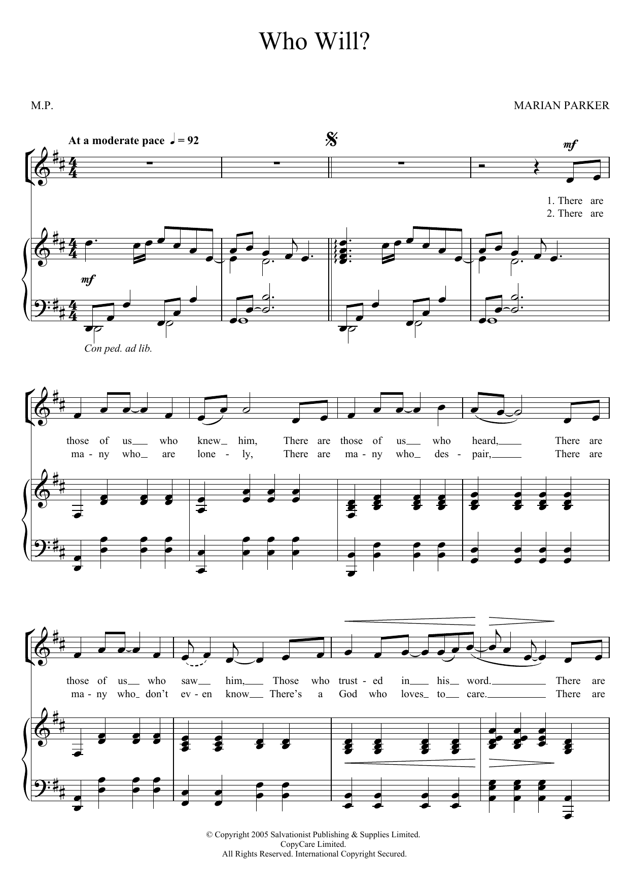 The Salvation Army Who Will? Sheet Music