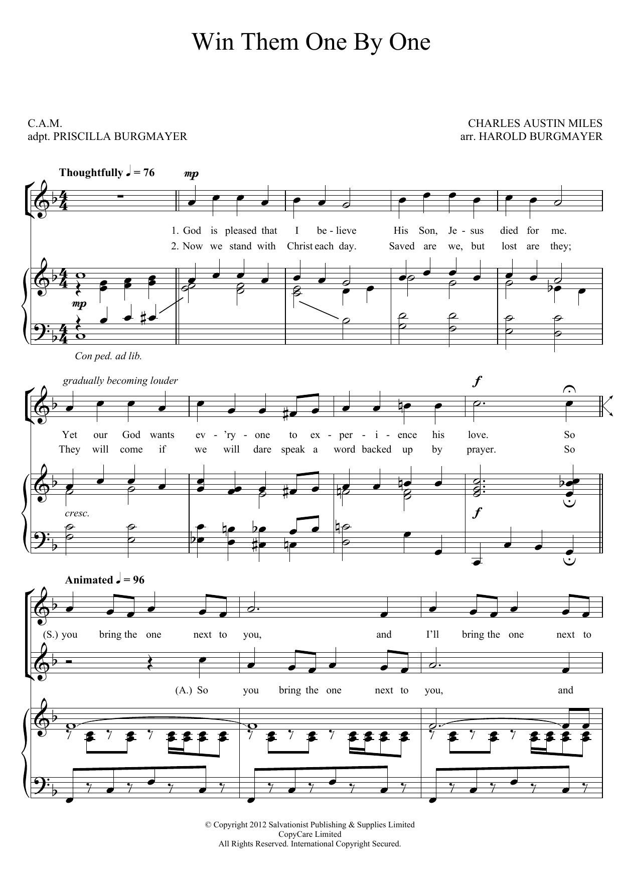 The Salvation Army Win Them One By One Sheet Music