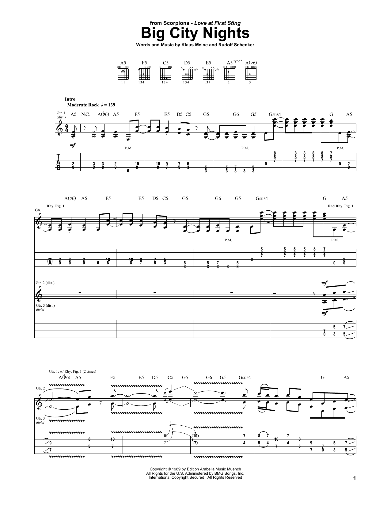 Scorpions Big City Nights Sheet Music