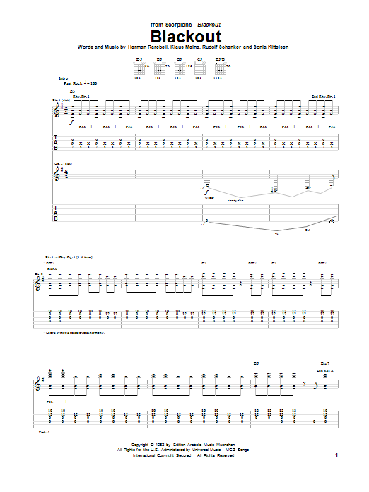 Scorpions Blackout Sheet Music