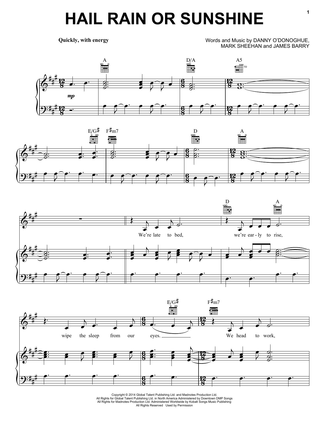 The Script Hail Rain Or Sunshine Sheet Music